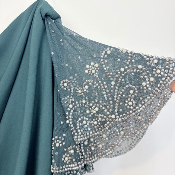 Betsy & Adam Plus "Emily" Short Scuba Crepe Beaded Flutter Sleeve Dress 18W Pine - Picture 10 of 14